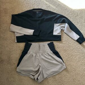 Stylish Abercrombie YPB Black and Tan Athletic Shorts and crop crewneck